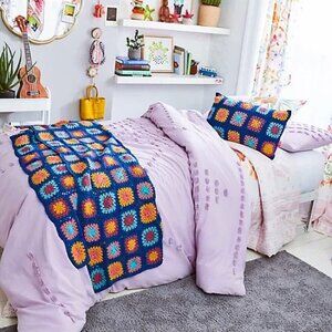 new 2-pc TWIN Wild Sage Michaela Tufted Triangles Duvet Cover Set IRIS LAVENDER